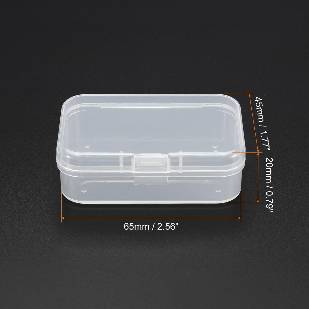 Clear Storage Container with Hinged Lid 65x45x20mm, 4 Pack Plastic Rectangular Box for Beads Art Craft