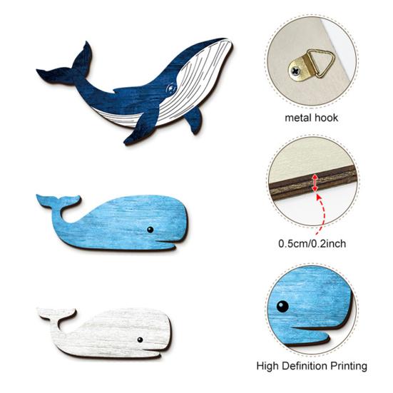 3 Stück Holzwal Wandkunst Nautisch Küstenmotiv Blau und Weiß Wal Wanddekoration Rustikal Meeresfisch Wandbehang