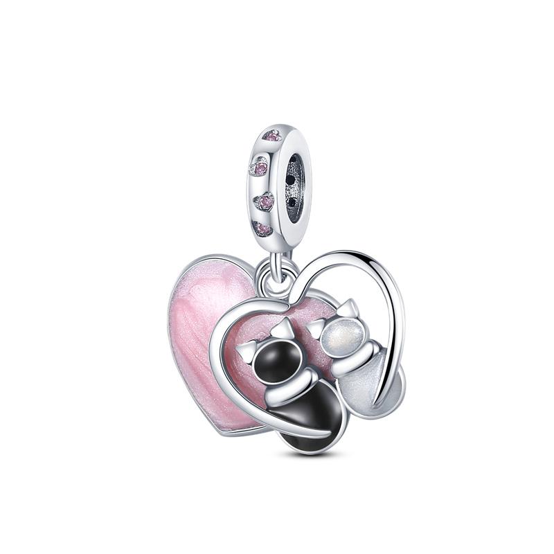925 Sterling copper Cat and Dog Series Best Friend Pendant Fit 4MM hole diamete Bracelet Charms Bead Necklace DIY Female Zircon