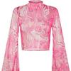Damen Rüschensaum Langarm Locker Sitzend Netz Cropped Bluse Gotischer Stil Top