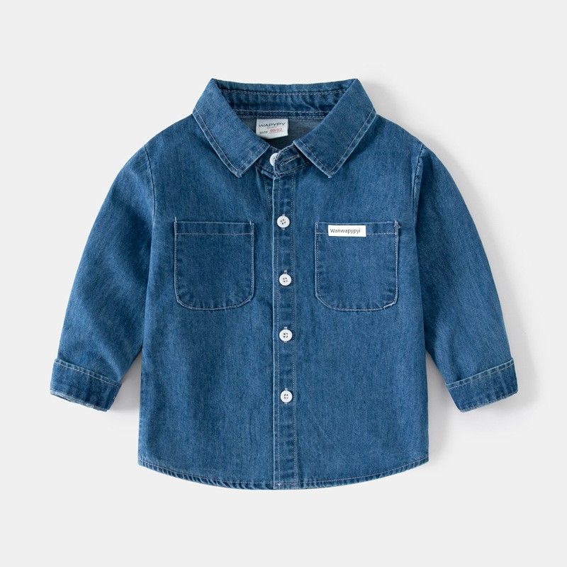 Children's Clothing Spring and Autumn Kids Long Sleeves Shirt Clothes Boys' Denim Shirt Baby Boy Casual Pure Color Square Collar Top