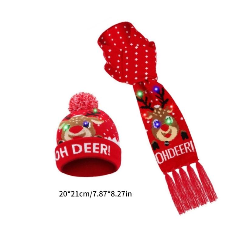 Chapeau Tricoté Chaud de Noël Écharpe à Pompons Bonnet Bébé Chapeau Bonnet avec Pompon et Ensemble Écharpe de Cou pour Enfant 3-10 Ans