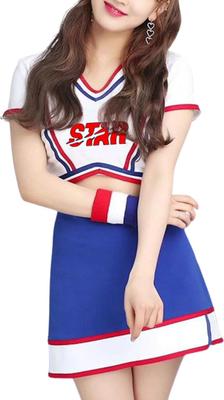 [Lady Lazy] Crop Top de Pom-pom Girl Manches Courtes Mini-jupe Uniforme Mignon Cosplay (L)
