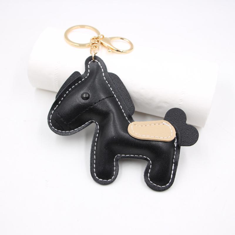 1 Piece Charm Leather Animal Keyfob Cute  Women Men'S Cartoon Horse Keychain Car Keyring Bag Pendant For Friends Gifts