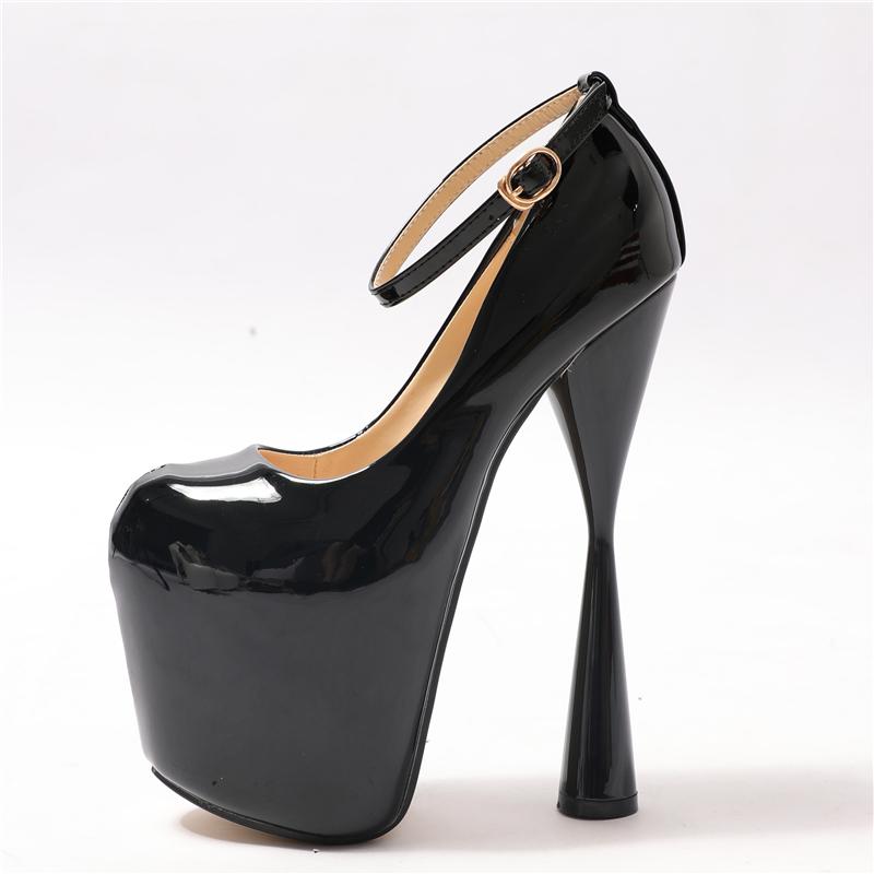 Strap Women's Heeled Sexy Platform Fashion Fetish High Heels Round Toe Pumps Black White Office Party Shoes Women Large Size 50