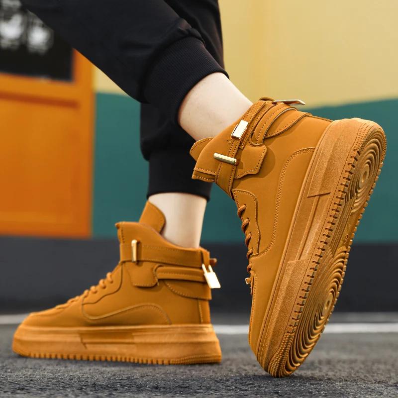 New Design Men's Skateboard Shoes 2025 Spring Fashion High Top Shoes Men Casual Platform Sneakers Comfortable Men White Sneakers