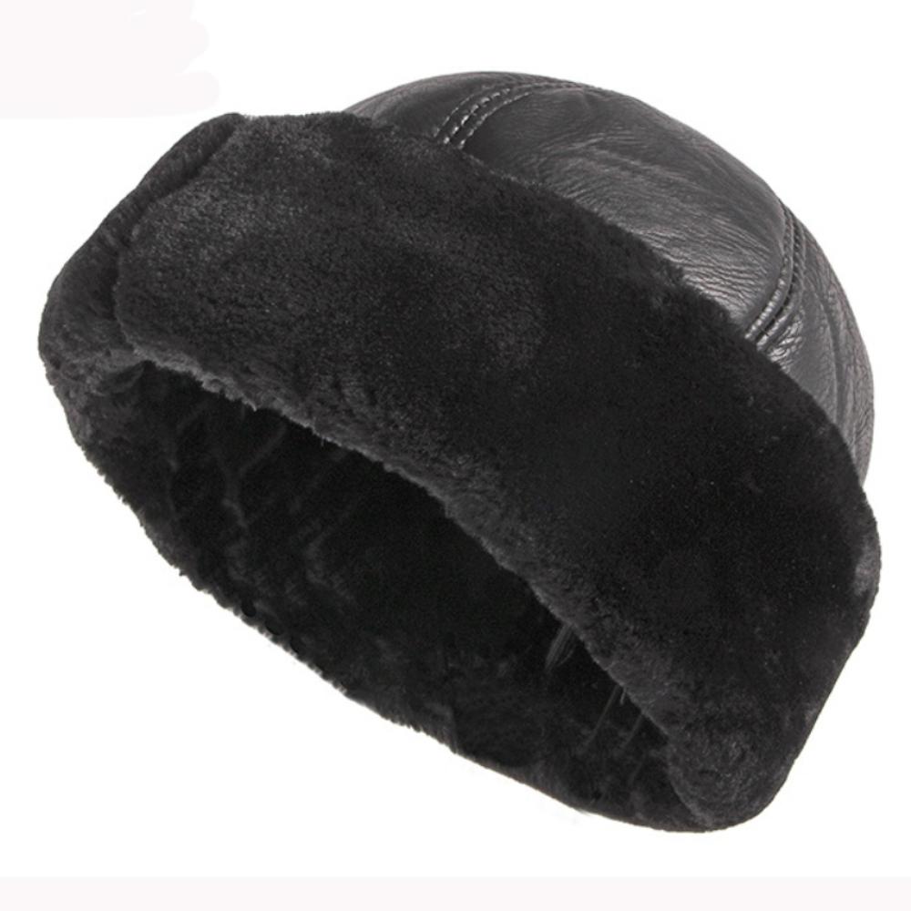 

HT4415 High Quality Autumn Winter Cap Hat PU Leather Thick Warm Bomber Hat Solid Black Fleece Lined Russian Cap 6 Panels Fur Hat L 55-57cm чёрный