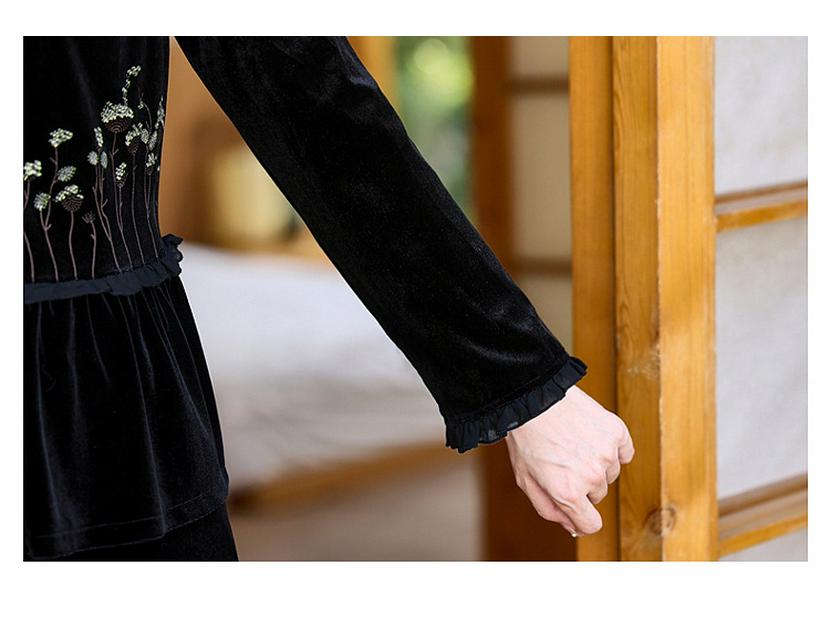 Set elegant din catifea aurie din două piese pentru primăvară și toamnă pentru femei, stil chinezesc nou pentru vârsta mijlocie și vârstnici