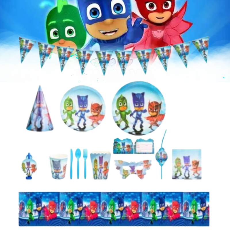 Kids Pjmask Birthday Party Supplies Tableware Decoration Plates Cartoon Cups
