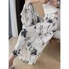 Women's High Waist Ink Print Ice Silk Wide-Leg Capri Pants - Summer 2025 Collection