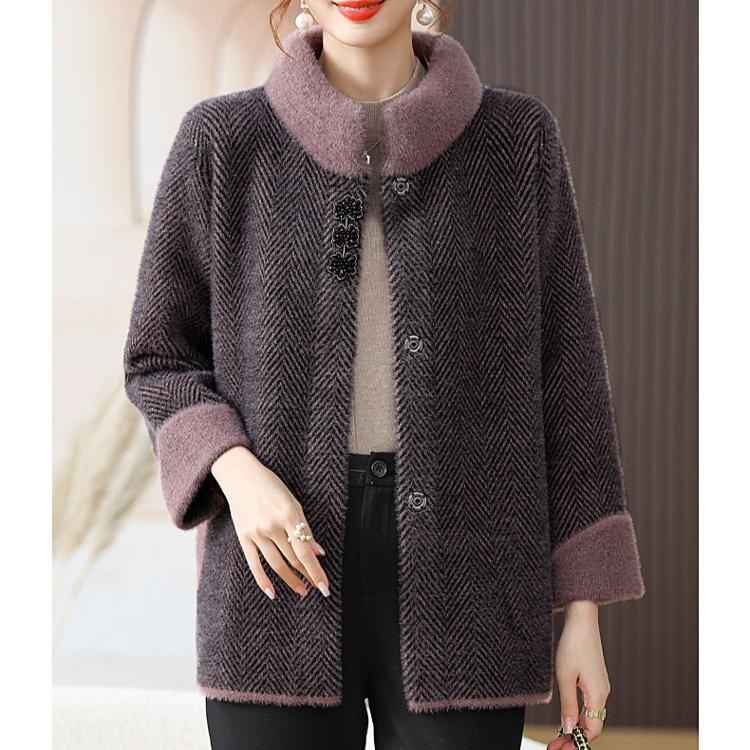 Autumn Winter Women's Mink Fleece Jacket Thick Warm Knitted Plush Cardigan Coat Short Knitted Cardigan Top