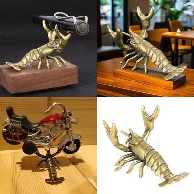Antikes Messing Kleiner Hummer Ornament Massiv Kupfer Flusskrebs Statue Figuren Stifthalter für Schreibtisch Heim Büro Dekorationen