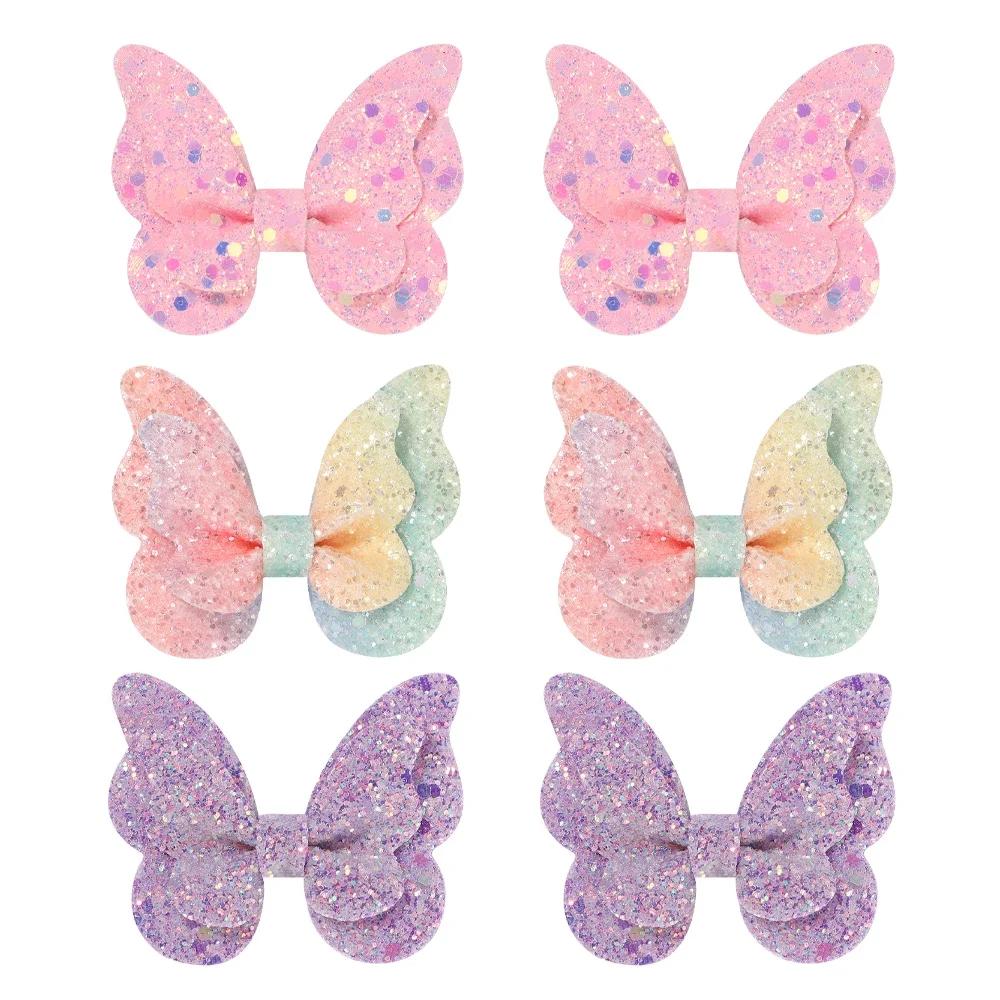 20 Stück 2,7'' Glänzende Schmetterlingsschleifen Haarspangen für Mädchen Glitzer Haarnadeln Haarspange Kopfschmuck Kinder Haaraccessoires