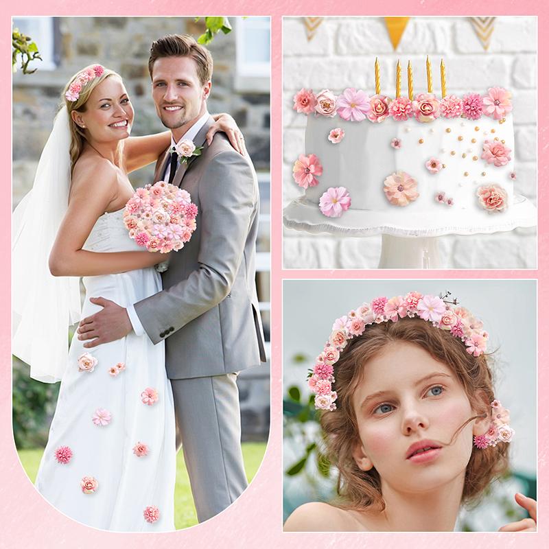 50/90Pcs Mini Random Artificial Silk Flower Heads For Home Room Decoration Fake Rose Peony DIY Wreath Mother's Day Wedding Decor