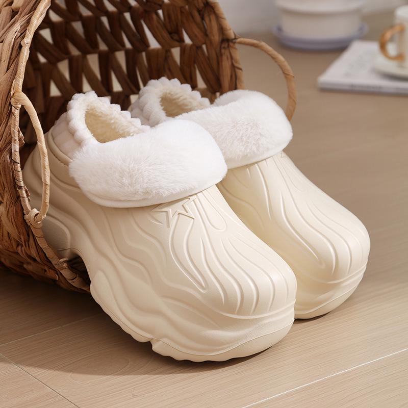 Women's EVA Waterproof Thick-Soled Plush Cotton Slippers, Non-Slip High-Heel, Warm Indoor Shoes for Autumn & Winter