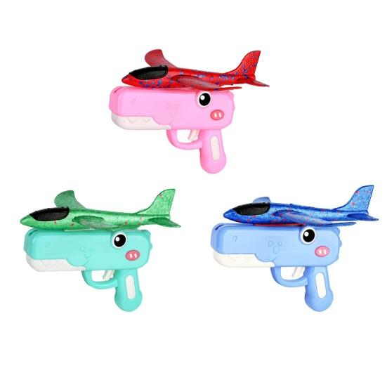 Dinosaur Airplane Launcher Toy Hand-Powered Glider with Soft Foam Aircraft Outdoor Flying Toy Fun Gift for Boys Girls