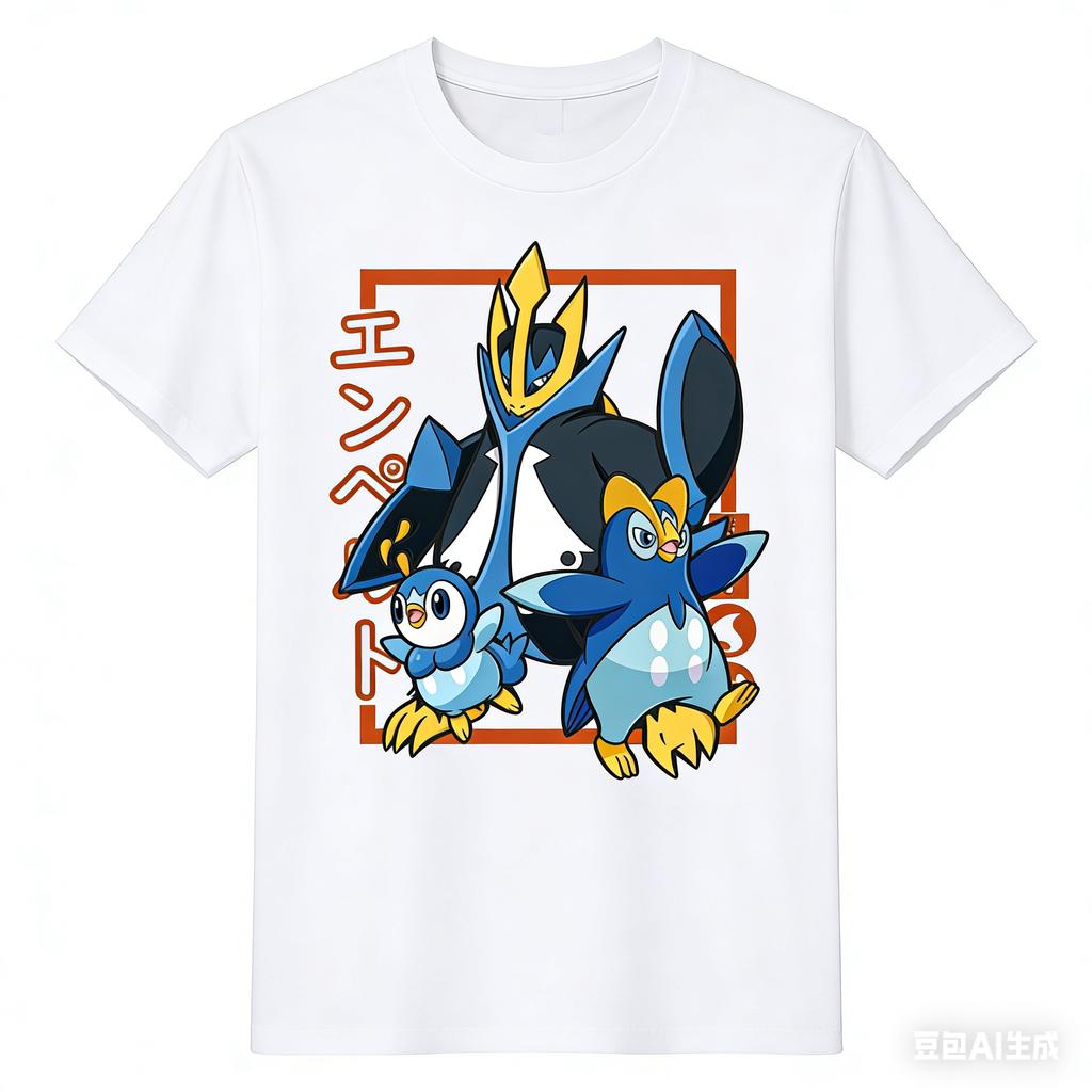 Pokémon Piplup Evoluce Potiskované Tričko z Čisté Bavlny pro Muže a Ženy JaroLéto Nová Kolekce Módní Tričko s Krátkým Rukávem