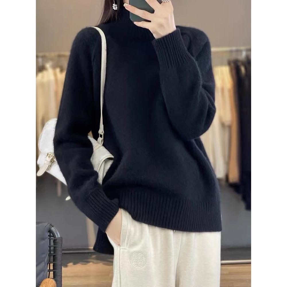 Necked Cashmere Sweater Women Autumn Winter Slit Lazy Sweater Soft
