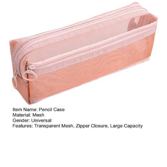 Pencil Case Double-Layer Large Capacity Transparent Mesh Students Exams Stationery Organizer Break-resistant Pencil Bag