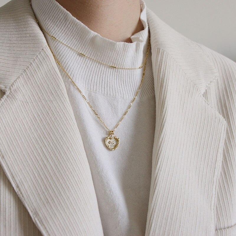 Sterling Color Love Heart Pendant Necklace Women Double Layer Clavicle Chain Gold Tone Tone Necklaces Party Event Jewelry Event