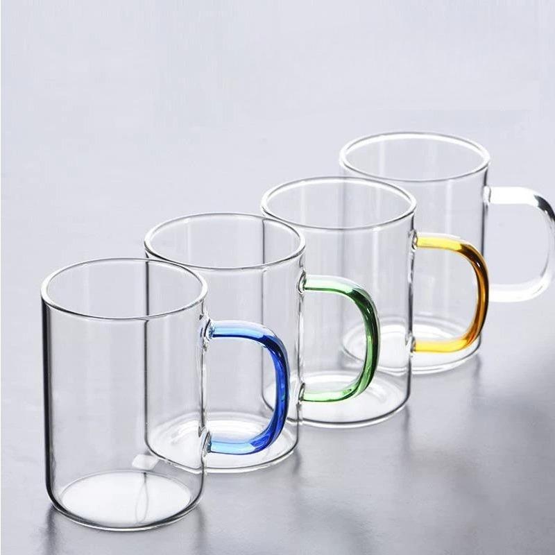 High Borosilicate Glass Milk Tea Drinking Cup for Household Use Handles Men and Women's Office Tea Cup Colorful Handle Single Layer Cup