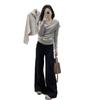 Haut Tricot Gris Coupe Ajustée Col Croisé Grande Taille pour Femme - Manches Longues Arrivage Printemps, Couche Intérieure Amincissante