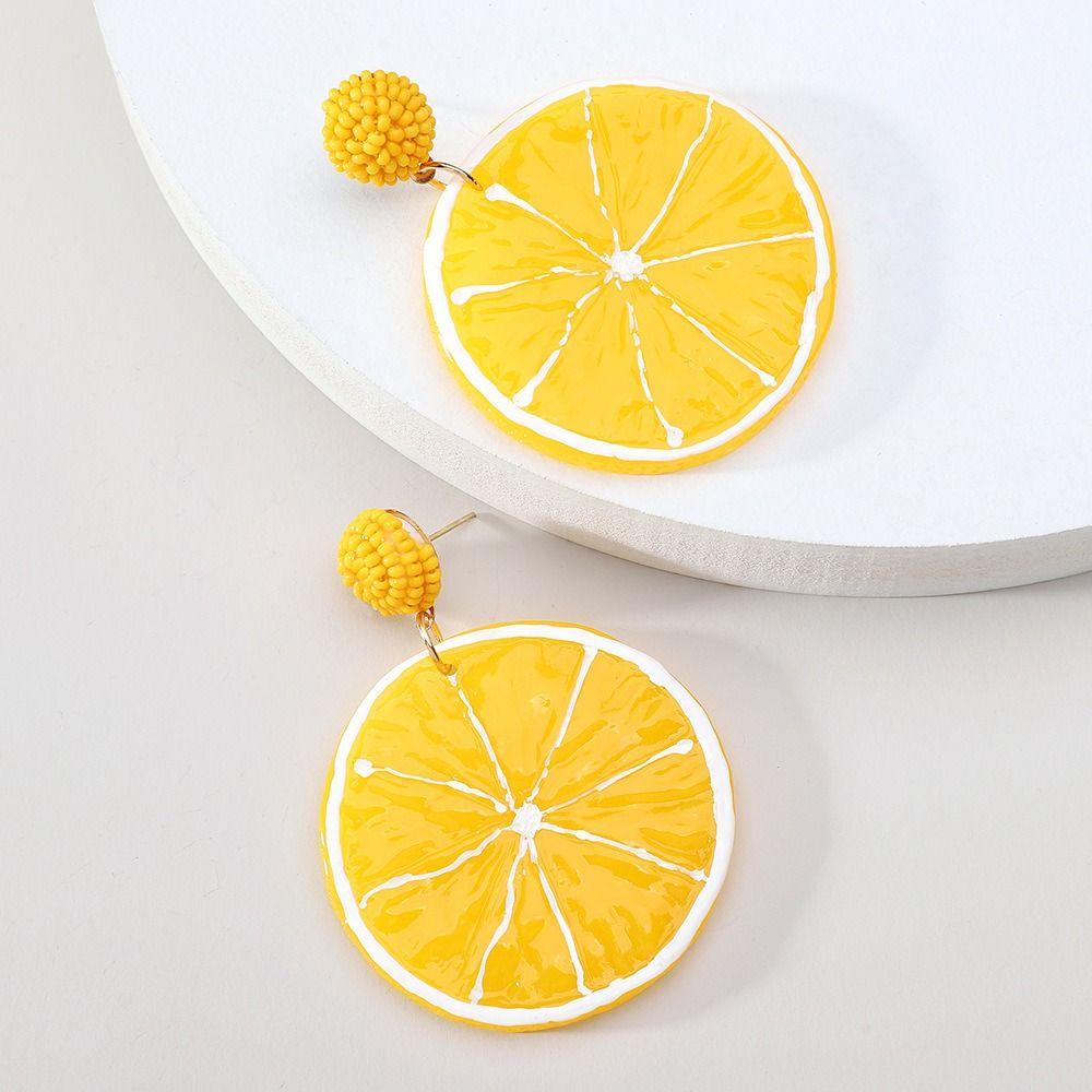

Pitaya Big Round Dangle Earrings Lemon Beads Lemon Orange Pendientes Summer style 1