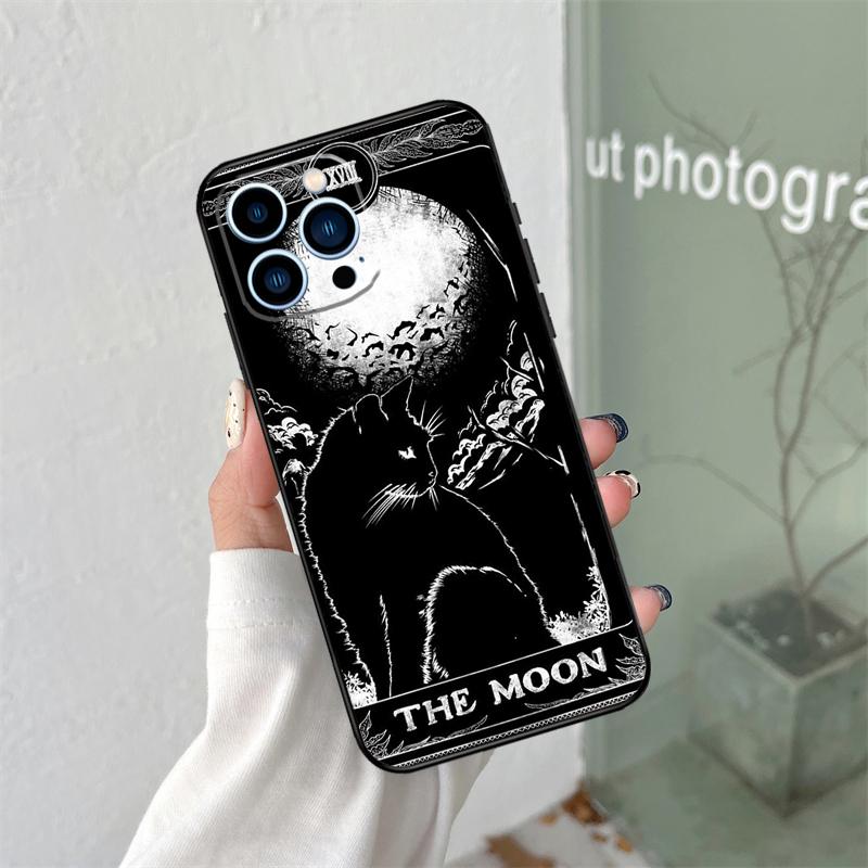 Moon Tarot Witch Cat Case For iPhone 16 15 11 12 13 14 Pro Max Plus XS X XR 12 13 Mini Back Cover