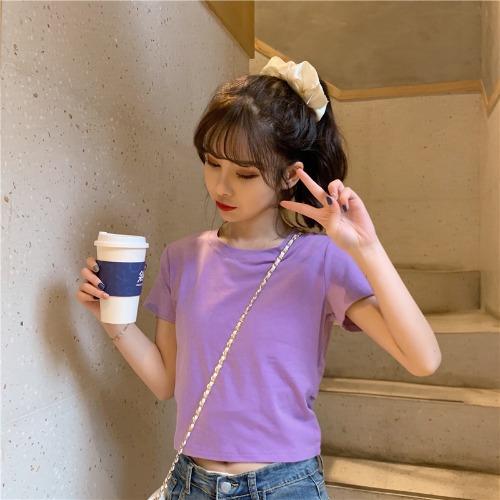 

Short-sleeved t-shirt women s clothes summer new Spice Girl halter bow leaking back short design top trendy XXL фіолетовий