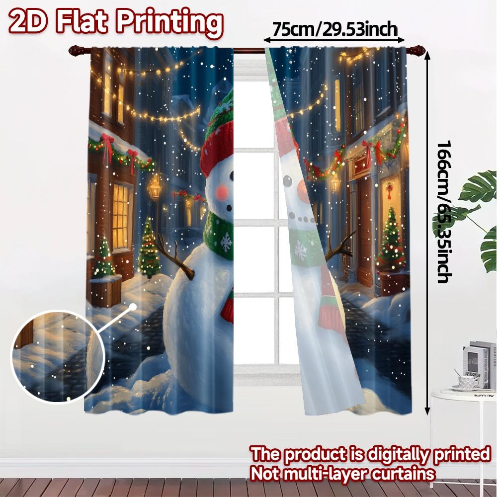 2pcs,Curtains Cute Snowman Christmas Winter Scene (3) Popular Creative Curtains Versatile Fabric Curtains Thermal Insulation,