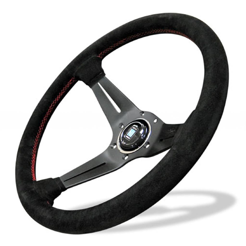 NARDI SPORTS TYPE Rally Suede Deep Cone Type Red Stitch 350mm Steering Wheel N754