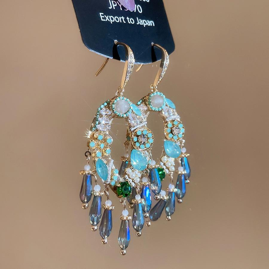 Bohemian Zircon Geometric Tassel Earrings – Elegant High-End Fashion Accessories