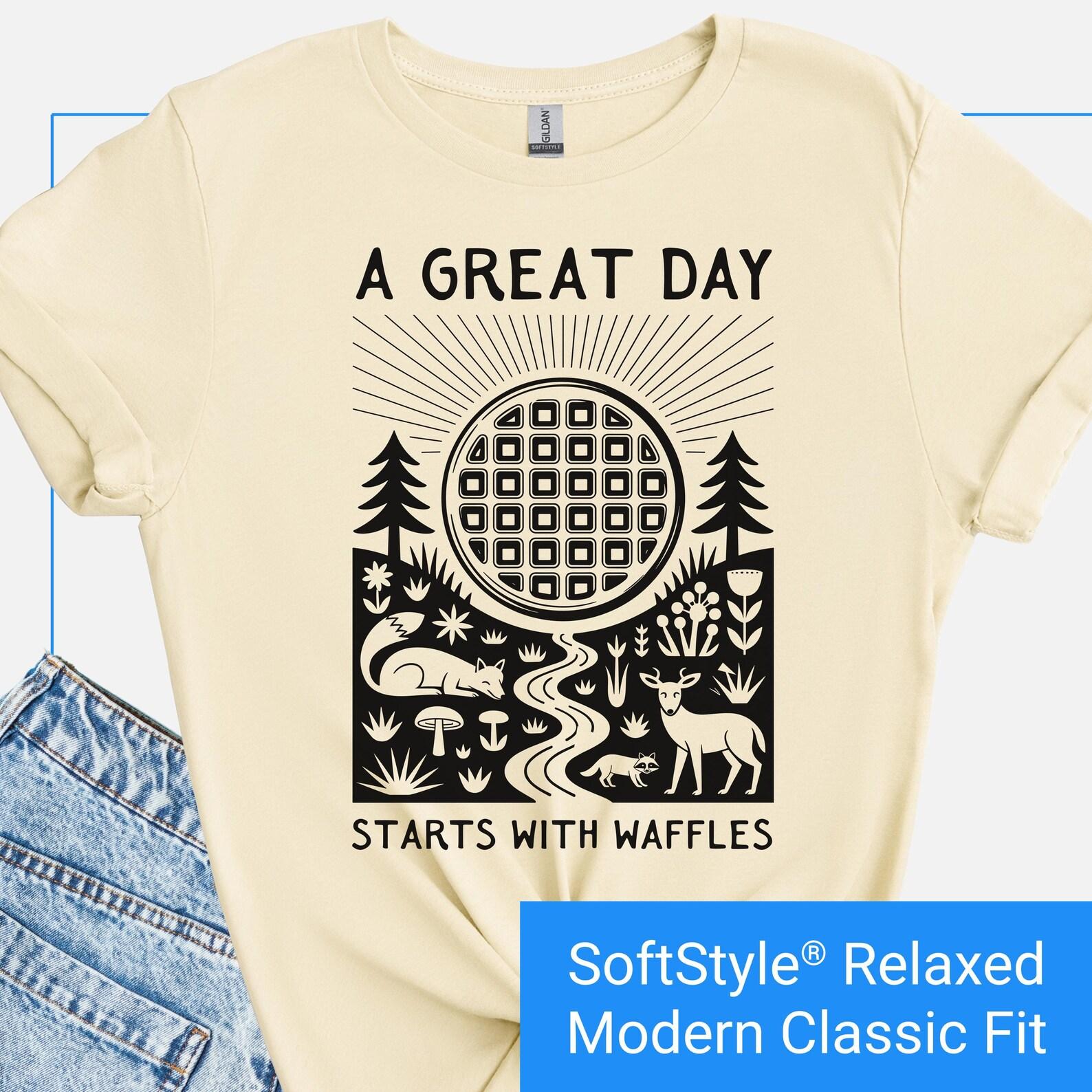 Waffle T Shirt, Funny Waffle Shirt, Retro Waffle Shirt For Women, Foodie Gift Idea, Folk Art Lover Tee, Breakfast Lovers T-Shirt, Great Day XL