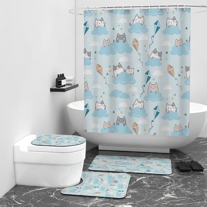 Simple Cat Digital Printing Shower Curtain Sanitary Shower Room Bathing Tarpaulin