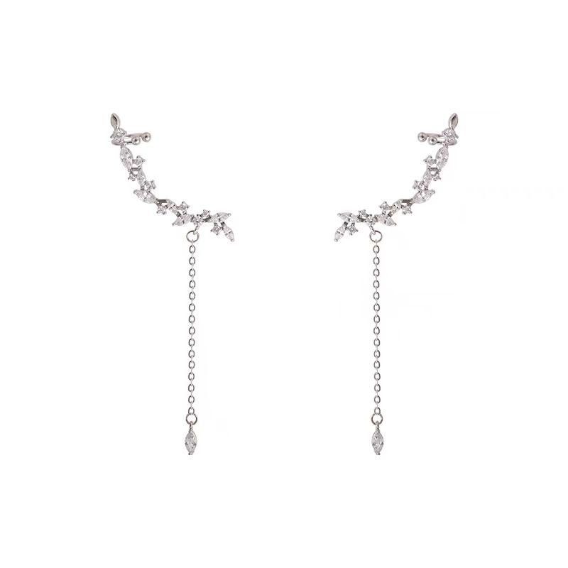 Super flash exquisite temperament full of diamond tassel without ear piercing ear clips unique face small earrings Mori personality explosive