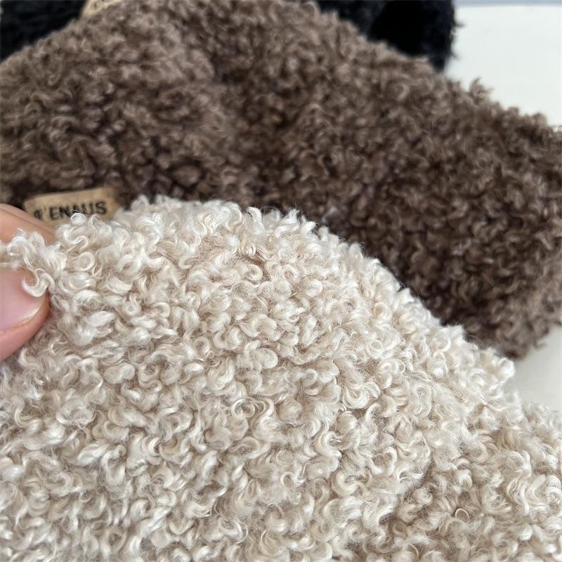 

Imitation lamb wool short brim solid color bucket hat autumn and winter men s and women s college wind small fresh warm basin hat tide чорний