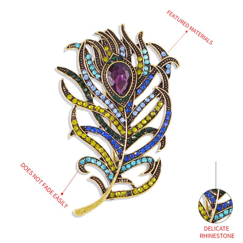 RUI RUI YU Women Vintage Feather Brooch Crystal Gold Metal Accessory for Clothes