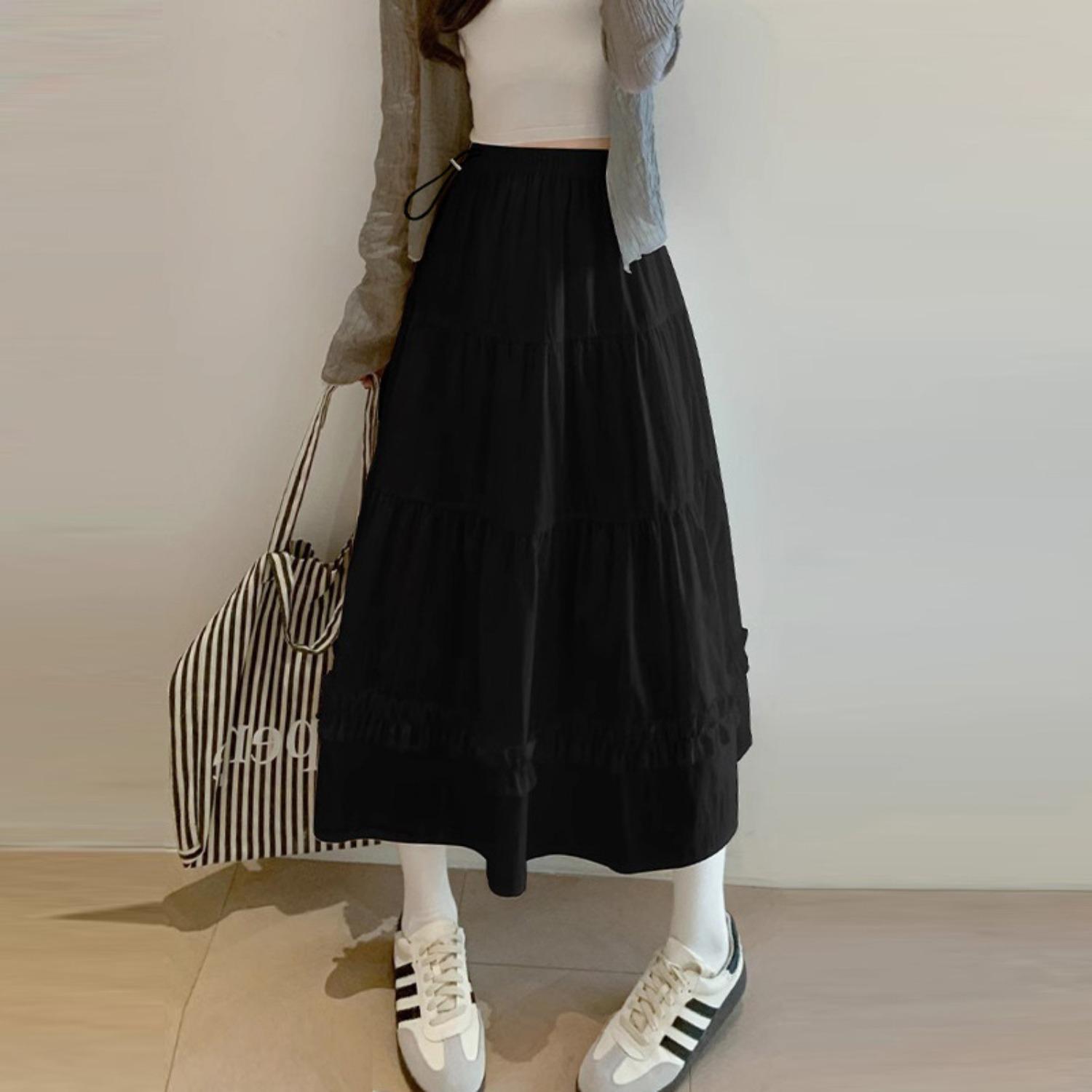Women s High Waist A-Line Mini Skirt Solid Color Ruffle Trim Casual Loose Skirt XS