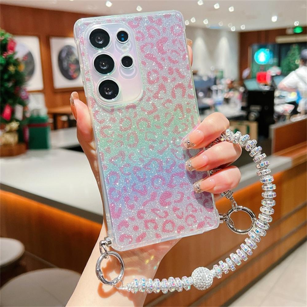 Leopardenmuster Galvanisierter Lanyard-Kette Geeignet für Samsung S25 Ultra Apple IPhone 16 Softshell Handyhülle Schutzhülle