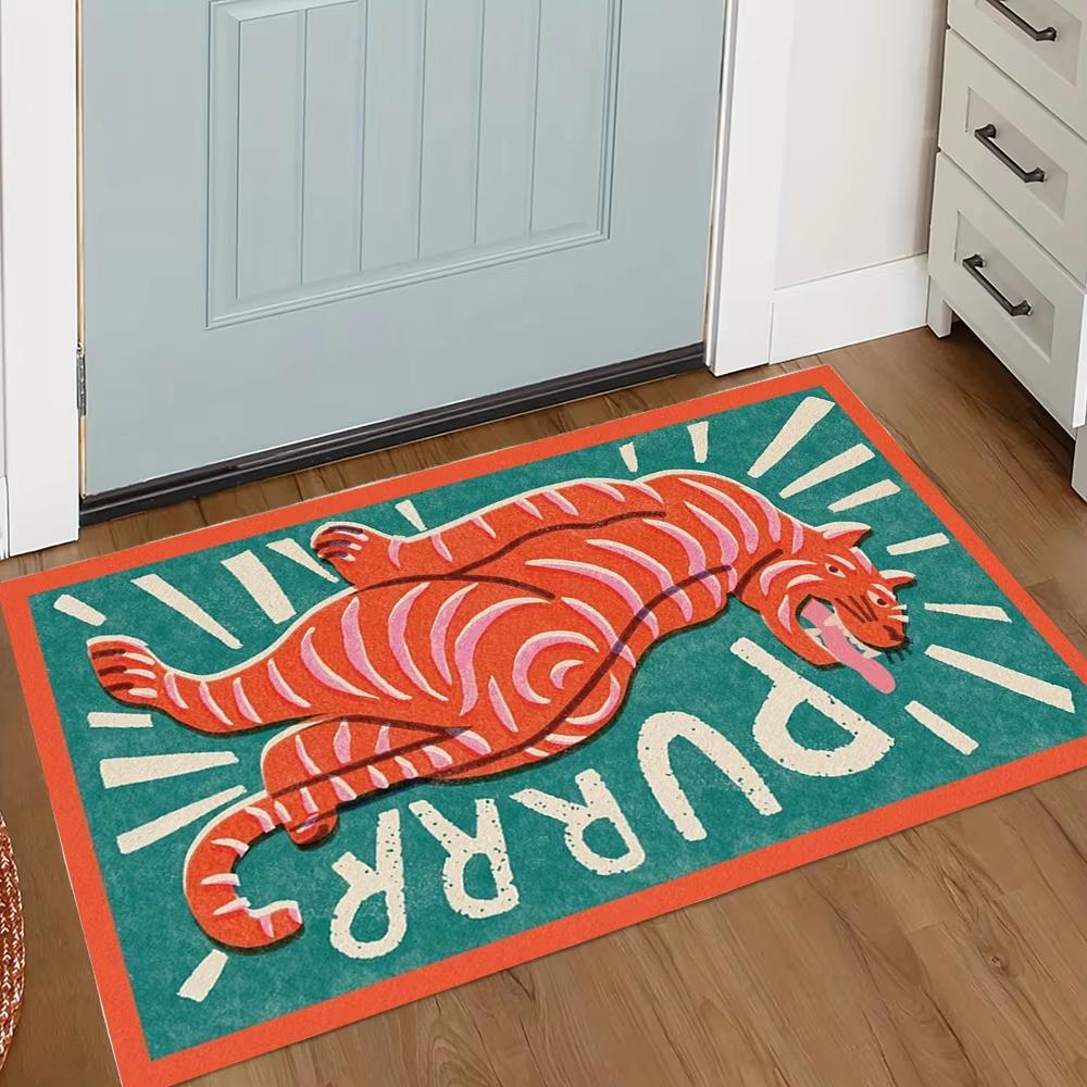 Retro Tibetaanse Tijgerprint Deurmat, Antislip Absorberend Wasbaar Vloerkleed voor Entree, Woonkamer Woondecoratie 40x60cm 16x24inch