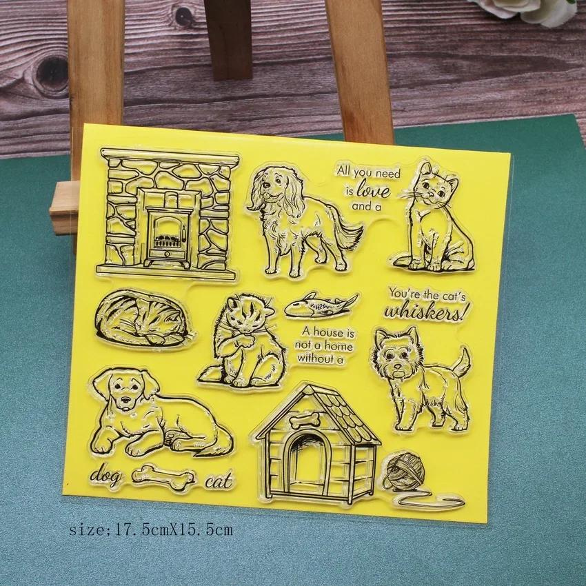 Cat and Dog Transparent Clear Stamp for DIY Scrapbooking/Card Making/Kids Christmas Fun Decoration Supplies