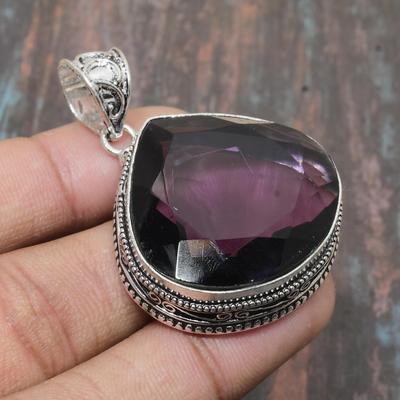 Pendentif de bijoux en argent sterling 925 massif fait à la main en améthyste somptueuse