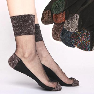 Kadın Yaz Modası Ultra İnce Şeffaf Çoraplar Simli Kristal Cam İpek Çoraplar Güzel Dantelli Parlak Elastik Kısa Çoraplar