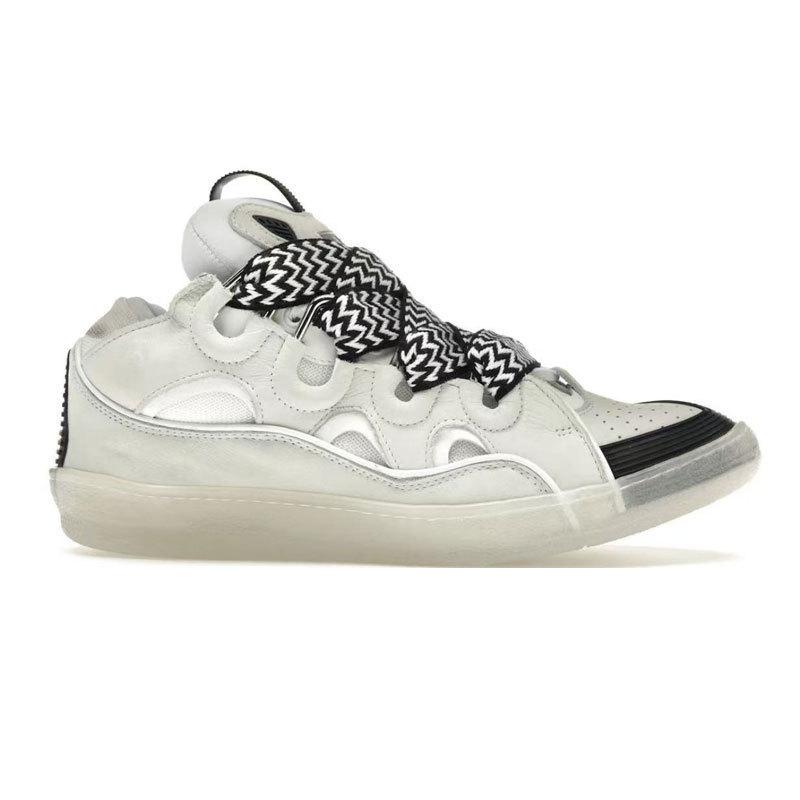 Langfan Men's and Women's Leather Splicing Lace-up CURB Sports and Leisure Shoes Retro Board Shoes New Shoes