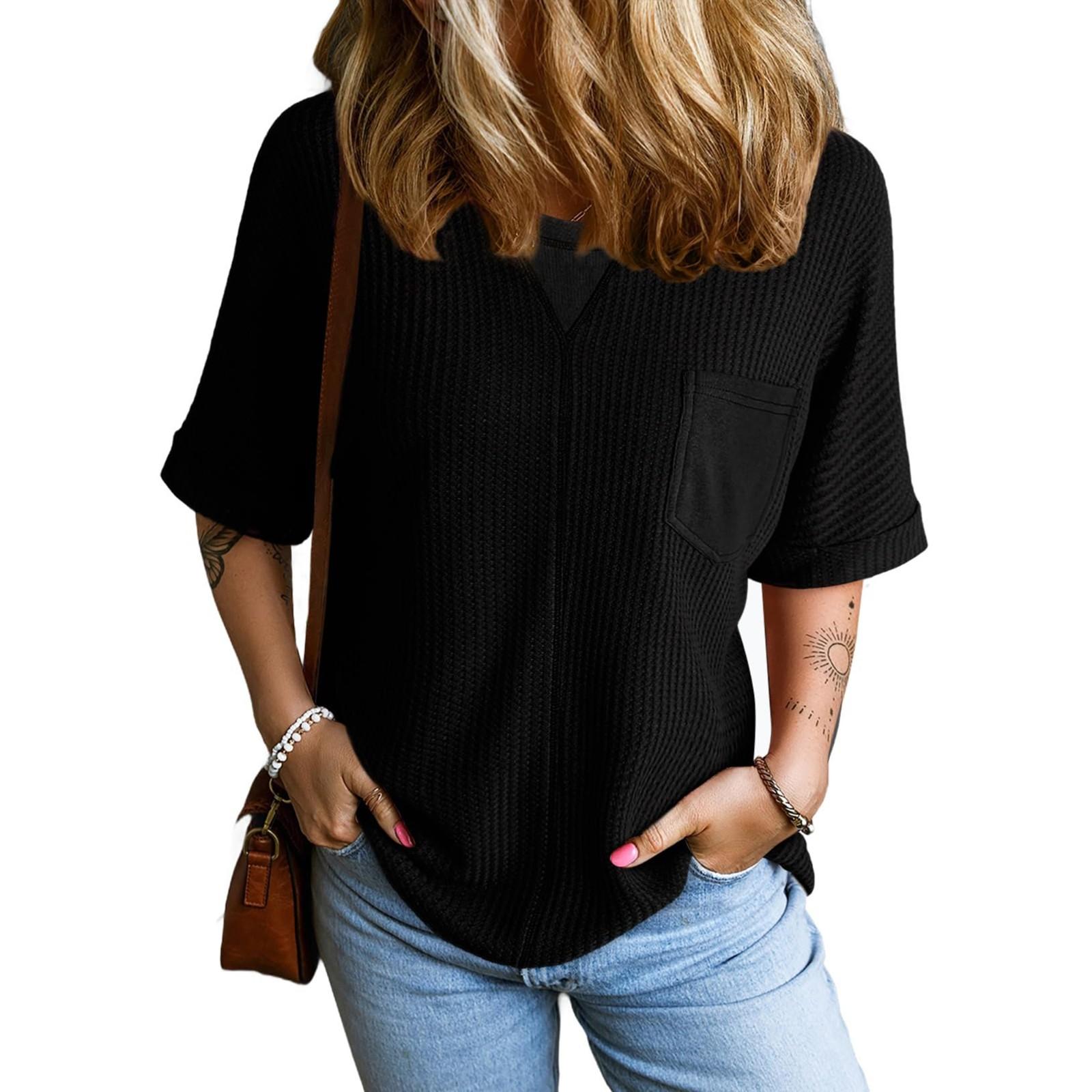 

Женские повседневные свободные рубашки модные топы футболки футболки M чёрный