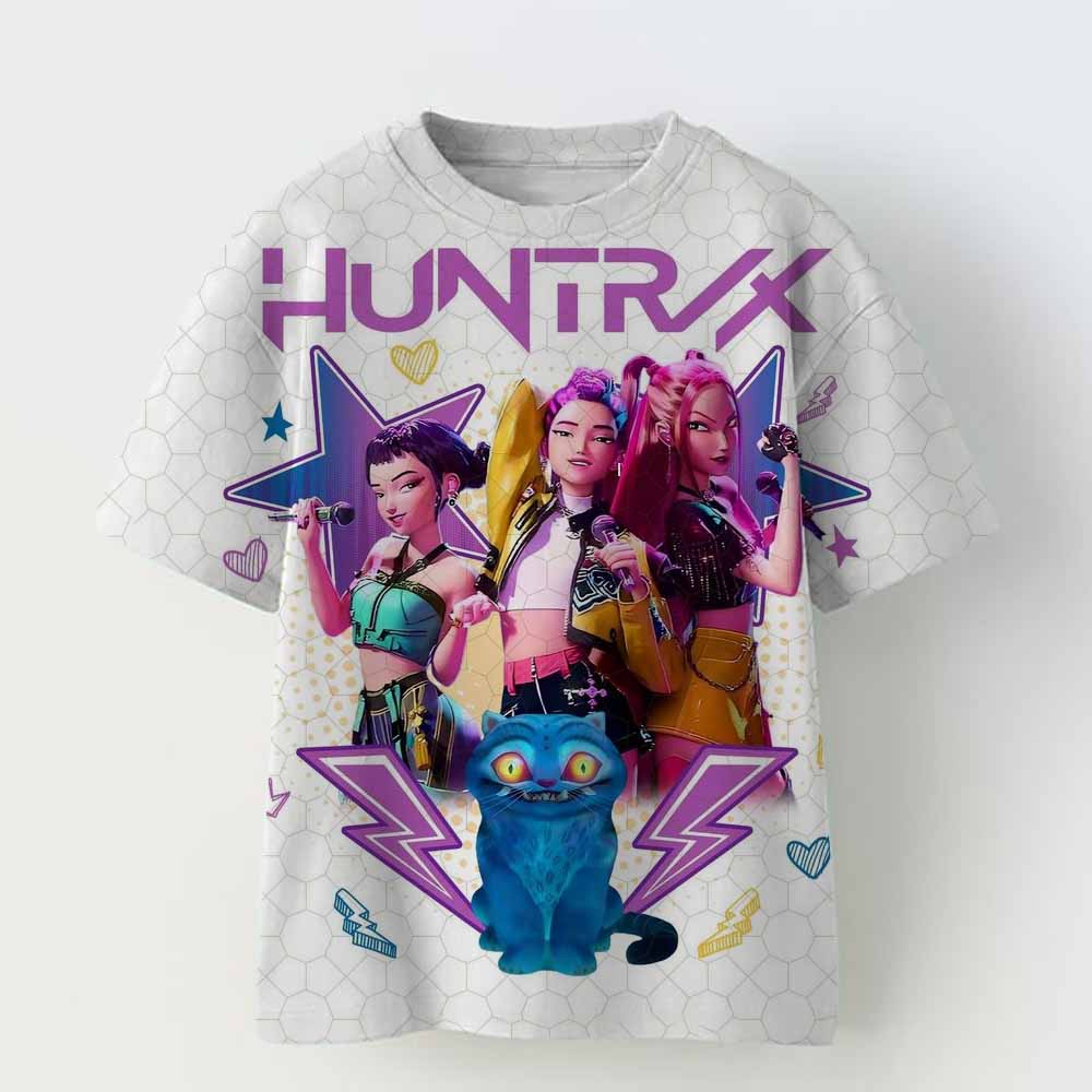 Kids T-shirt KPop Demon Hunters Print Fashion Casual Tops 2025 Movie Crew Neck Cartoon Girls Boys Tee Casual Baby Girl Clothes