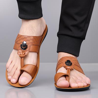 Pánské černé kožené pantofle Jednoduché ploché boty Letní bílé žabky Venkovní sandály Boty na pláž s otevřenou špičkou Velké velikosti