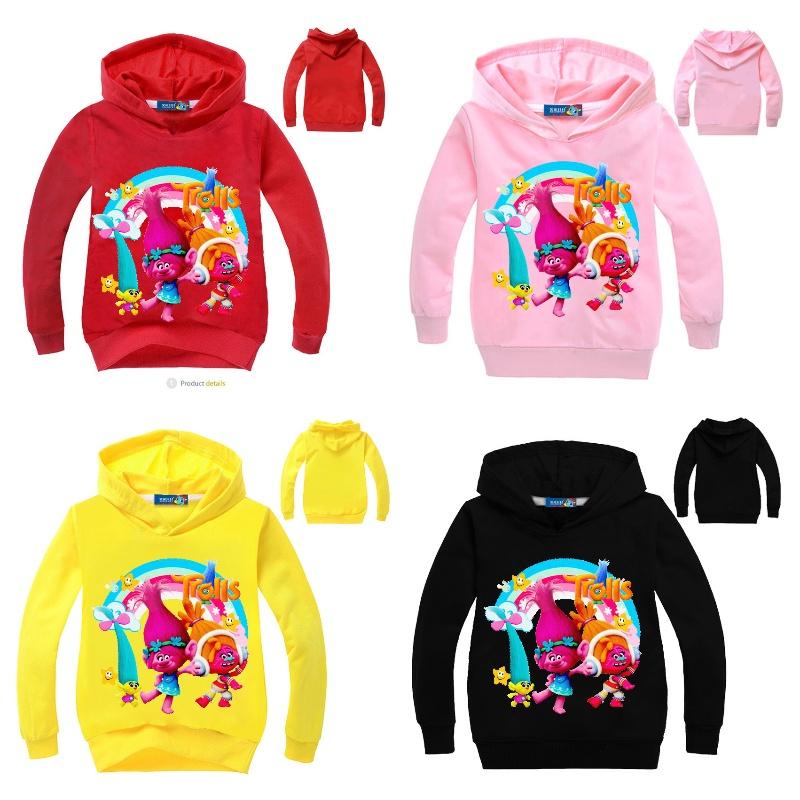 Sudadera con Capucha Estampada de Trolls para Niños Pulóveres de Algodón Abrigo Chaqueta Regalo Años