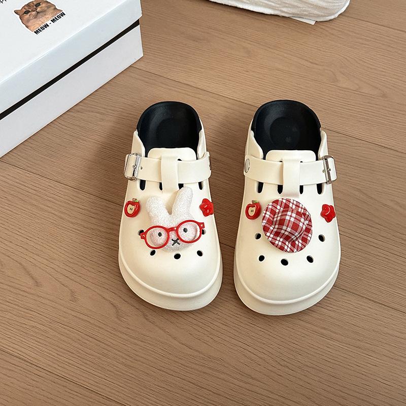 Girls Heart Bag Head Half Slippers Women's New Summer Soft Cute Miffy Rabbit Outside Hole Sandals