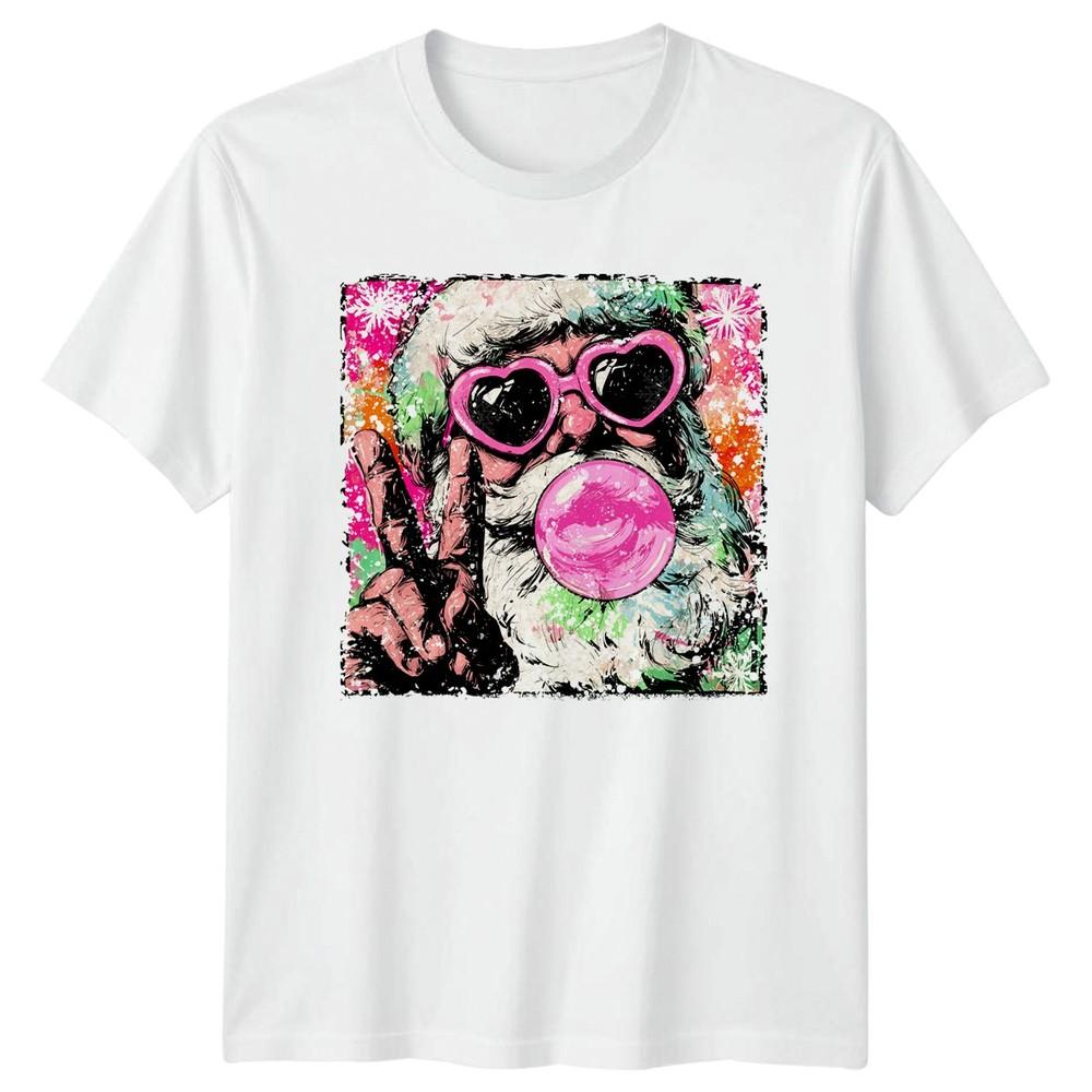 Christmas Santa Heart Glasses Bubble Gum Peace Sign Unisexs Unisexs Graphic Tee S